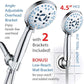 AquaCare High Pressure 8-mode Handheld Shower Head - Anti-clog Nozzles, Built-in Power Wash to Clean Tub, Tile & Pets, Extra Long 6 ft. Stainless Steel Hose, Wall & Overhead Brackets