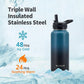 32 oz Insulated Water Bottle with Straw (Cold for 48 Hrs), Stainless Steel Triple Wall Vacuum Sports Water Jug, Leakproof Hydro Cup Flask with Paracord Handle & Straw Spout Lids & DIY Stickers