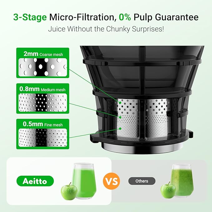 Juicer Machines,Aeitto Cold Press Juicer with 5.3“ Extra Large Feed Chute for Whole Fruits & Vegetables, Juice Extractor Machine, Self Feeding, Easy to Clean, High Juice Yield, Black