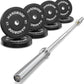 Olympic Bumper Plates Set 2 Inch, 10-55 lbs Rubber Weight Plates with 45 lb (20kg) Black/Silver Barbell, Strength Training & Weight Lifting for Home Gym