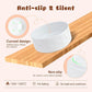 SPUNKYJUNKY Ceramic Elevated Dog Bowl Set with Acacia Wood Stand for Food and Water for Small Medium Sized Dogs (28.74 OZ, White, Dog Paw Pattern)