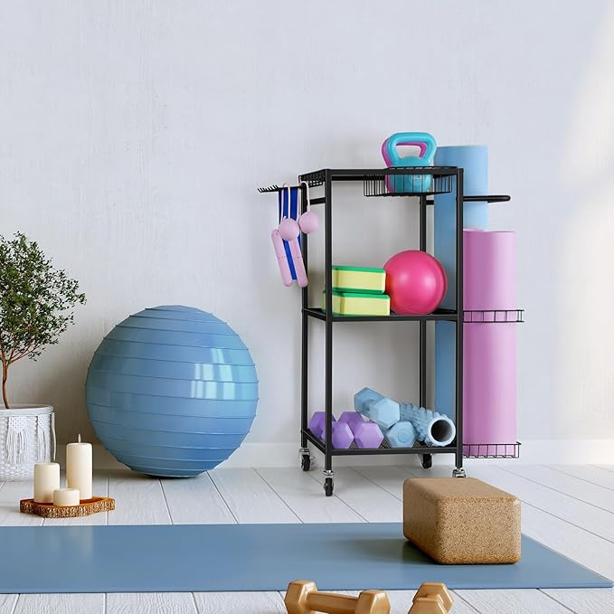 Weight Rack Stand Small Gym Rack Yoga Rack Workout Equipment Storage Cart for Weights, Dumbbells, Yoga Mats, Kettlebells, Foam Rollers, and Resistance Bands