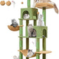 Taoqimiao Cat Tree, 66.2-Inch Cat Tower for Indoor Cats, Plush Multi-Level Cat Condo with 7 Scratching Posts, 2 Perches, 2 Caves, Hammock, 2 Pompoms, MS013T Cactus