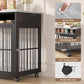 39.4" Dog Crate Furniture for Medium and Large Breed, Dog Kennel Furniture with Storage Shelf & Lockable Wheels, Heavy Duty Wooden End Side Table Pet Cage Indoor, Chew-Resistant, Grey