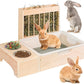 3 in 1 Extra Large Rabbit Hay Feeder with Litter Box, Wooden Bunny Toilet, for Large and Medium-Sized Dwarf Rabbit, Guinea Pig, Chinchillas, Hamster, Ferret, Other Animals