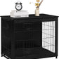 DWANTON Dog Crate Furniture with Cushion, Wooden Kennel Table with Double Doors, Indoor Dog House, Medium Size, 32.5" L, Black