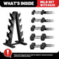 PAPABABE Hex Dumbbell Sets with Rack, 60-550lb Rubber Coated Dumbbell Weight Set and Storage Rack, Multiple Options Hand Weights for Strength Training