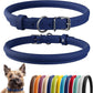 CollarDirect Rolled Leather Dog Collar, Soft Padded Round Puppy Collar, Handmade Genuine Leather Collar Dog Small Large Cat Collars 13 Colors (6-7 Inch, Deep Blue Smooth)