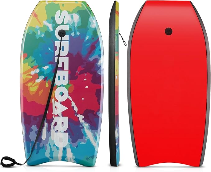 Goplus 41''/37''/33'' Lightweight Body Board for Beach, Surf Board with EPS Core, XPE Deck, HDPE Slick Bottom, Wrist Leash, Bodyboard for Kids Adults Surfing