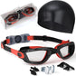 Kids Swim Goggles, Swimming Goggles for Kids Toddlers 3-14 with Swim Cap, Nose Clip, Nose Bridge, Ear Plugs