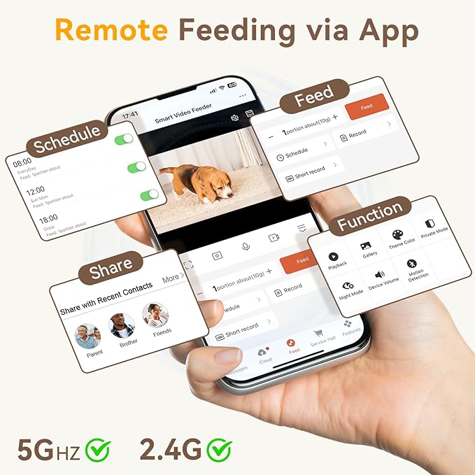 Automatic Dog Feeder with Camera: 8L/33 Cups 5G WiFi Timed Food Dispenser for Dogs - 1080P HD Night Vision Video Recording 2-Way Audio APP Control