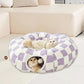 Cat Tunnel Bed with Washable Cushion for Indoor Cat, Donut Cave Tube Toys for Kitten Puppy Rabbit, Purple