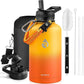 Insulated Water Bottle 64 oz, Triple Wall Vacuum Stainless Steel (Cold for 48 Hrs), Leak Proof & Non-BPA, Half Gallon Water Flask Jug with Paracord Handle & Straw Spout Lids, Ombre Orange
