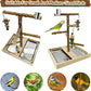Tfwadmx Bird Perch Natural Wood Stand Toy Parrot Play Stand Platform Bird Cage with Removable Tray and 2 Stainless Steel Cups for Parakeets Canaries Cockatiels Conure Lovebirds
