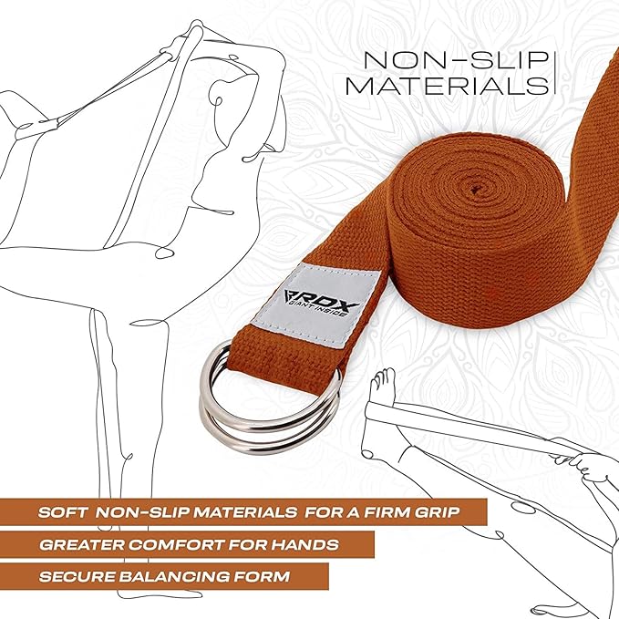 RDX 8ft Yoga Strap with D-Ring Buckle, Durable Polyester Cotton Adjustable Belts for Stretching Pilates Dance Gymnastics General Fitness Holding Poses Flexibility Physical Therapy, Home Gym Workout