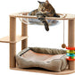 2 Tier Cat Tower,21.85 in cat Perch Wood cat condo with Hammock and Sisal Rope Scratcher Post Hanging Toy Balls for Indoor Large Cats Kittens (Grey)