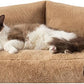Hollypet Fluffy Plush Pet Dog Cat Couch Soft Calming Pet Sofa Bed for Medium Small Cats and Dogs, Light Brown