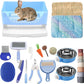 25 Pcs Large Rabbit Starter Kit, Bunny Litter Box with Drawer Animal Grooming Kit Stacking Cups Bowl Blankets Mat with Cleaning Set for Adult Guinea Pig, Ferret, Hamster, Bunnies Accessories (Blue)