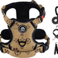 IVY&LANE No Pull Dog Harness with Leash Set, Reflective No Choke Pet Vest,Adjustable Oxford Dog Vest Harness with Easy Control Handle for Large Dogs (Light Brown,L)