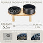 Ceramic Slow Feeder and Water Bowl Set for Small Dogs, Ceramic Dog Bowls Elevated with Wooden Stand, 0.6 Cups Dog Slow Feeder(14oz) and 30oz Water Bowl Set, Black