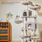 Taoqimiao Cat Tree, 71.7-Inch Cat Tower for Indoor Cats, Plush Multi-Level Cat Condo with 13 Scratching Posts, 2 Perches, 2 Caves, Hammock, 2 Pompoms,Light Gray MS013LW