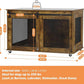 LINLUX 47 Inch Large Dog Crate Furniture, Wooden Heavy Duty XL Dog Kennel Indoor, Decorative Dog Cage Table for Large Dogs, with Sliding Doors, Wheels and Flip-top Plate, Rustic Brown