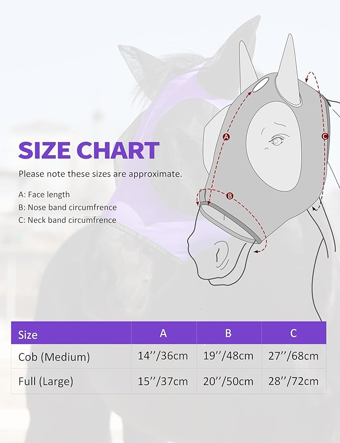 Harrison Howard Horse Fly Mask with Forelock Opening Stretch Breathable and Comfortable for Horses UV -Protection Purple M
