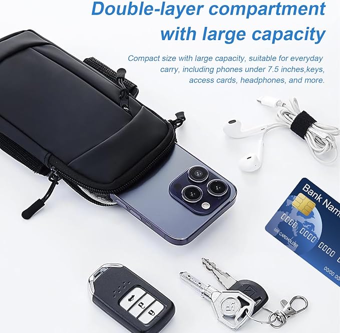Cell Phone Crossbody Bag with Arm Band, Waterproof Phone Holder Pouch Fits iPhone & Android up to 7'', Small Sling Shoulder Purse for Running, Hiking, Travel, Workout (Grey)