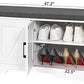 2-Tier Storage Bench, Shoe Bench with Padded Seat Cushion, Entryway Bench with 4 Barn Doors, Adjustable Shelf, 13.8" D x 47.2" W x 17.7" H, for Entryway, Living Room, Bedroom, White
