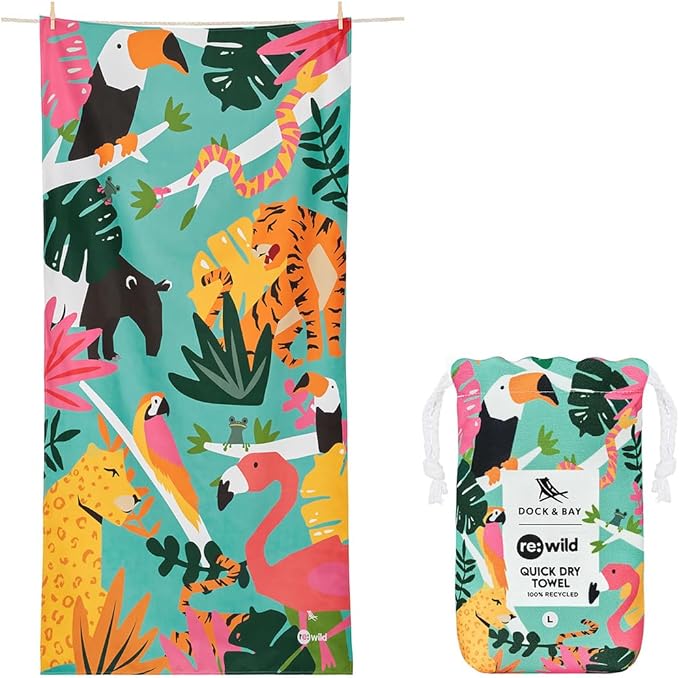 Dock & Bay Beach Towel - Quick Dry, Sand Free - Compact, Lightweight - 100% Recycled - Includes Bag - Havana Cabana - Set of 4 - Large (160x90cm, 63x35)