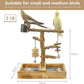 Natural Wood Bird Toys Playground, Bird Cage Accessories, Bird Perches, with Removable Tray and 2 Stainless Steel Cups