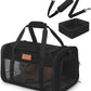 PETUX TSA Approved Pet Carrier in Cabin, 17"x11"x9.5" Soft Cat Carriers for Small Cats up to 12 lb, Top-Open Portable Dog Carrier with Litter Box and Anti-Scratch Mesh for Puppy up to 10 lb (Black)