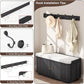 Dark Grey 39.4" W 2-Tier Shoe Bench with Storage | Entryway Bench with Padded Cushion, Sliding Doors & 5 Hooks