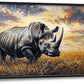 Rhino Large Wall Art Rustic Cool Wild Animal Rhinoceros Pictures Sunset Field Landscape Wall Decor Canvas Print Painting Artwork for Bathroom Living Room Bedroom 60L" x 30W"