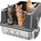 XXL Stainless Steel Cat Litter Box with High Sided, 27.6" L x 20" W x 14" H Extra Large Litter Box for Big Cats and Multiple Cats, Enclosure Cat Litter Pan with Anti-Urine Leakage, Easy Clean
