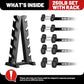 PAPABABE Hex Dumbbell Sets with Rack, 60-550lb Rubber Coated Dumbbell Weight Set and Storage Rack, Multiple Options Hand Weights for Strength Training