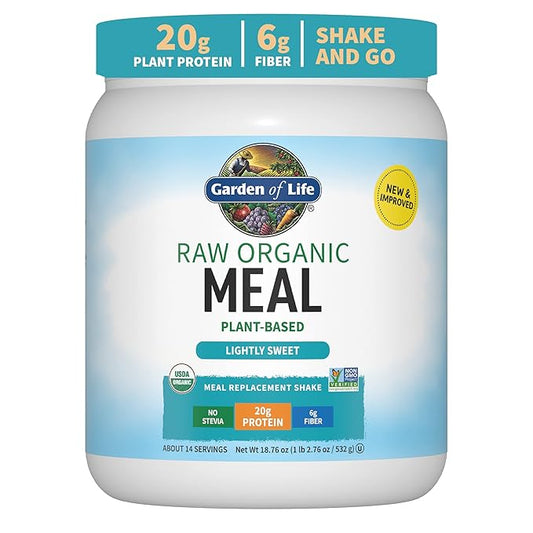 Garden of Life Meal Replacement Shakes, Vegan Protein Powder, Raw Organic Meal, Lightly Sweet Powder with Plant Based Pea Protein, Sprouts, Greens, Probiotics, Dairy Free 14 Servings
