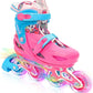 Pink Graffiti Light up Inline Skates for Girls, 4 Size Adjustable Roller Shoes with Full Illuminating Wheels for Kids, Blades Roller Skates for Beginner Teens Youth & Adult Women