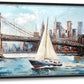 Extra Large Sailboat Framed Wall Art for Living Room,Oversized New York Brooklyn Bridge Pictures Wall Decor,Cityscape Canvas Print Painting Modern Artwork Bedroom Office Bathroom 60L" x 30W"