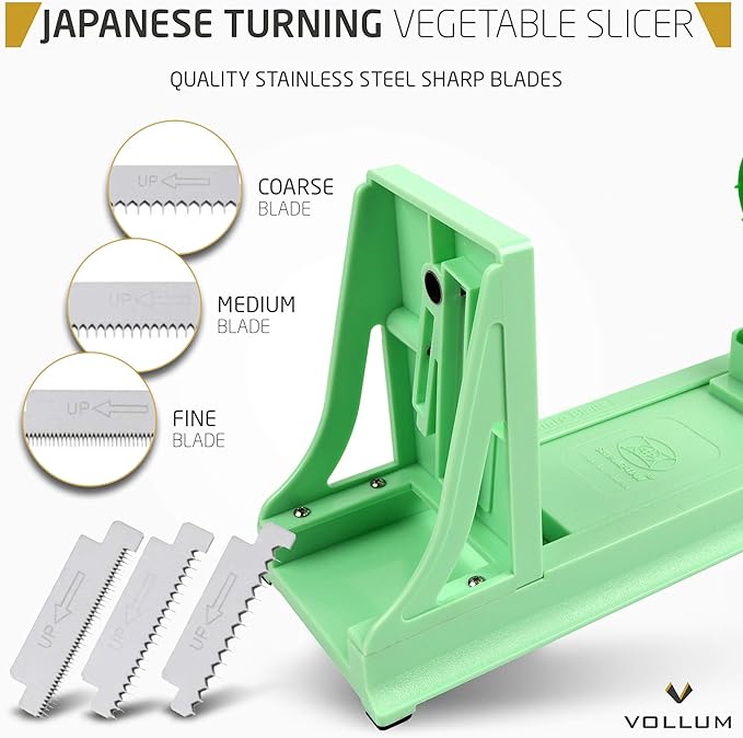 Japanese Turning Vegetable Spiralizer, Veggie Spiralizer For Fresh Zucchini, Squash, Butternut Squash with 1 Straight-Edged Blade and 3 Serrated Blades Multiple