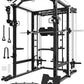 Eonfit E5 Smith Machine with Vertical Leg Press, Power Cage Squat Rack with LAT-Pull Down Cable Crossover Rotating Arms System Home Gym Equipment All in One (E5 RED)