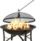Fire Beauty Fire Pit for Outside Wood Burning,BBQ Grill Steel Fire Bowl with Spark Screen Cover,Log Grate,Poker for Camping Beach Bonfire Picnic Backyard Garden