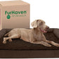 Furhaven Cooling Gel Dog Bed for Large Dogs w/ Removable Bolsters & Washable Cover, For Dogs Up to 125 lbs - Plush & Suede Sofa - Espresso, Jumbo Plus/XXL
