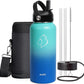 BUZIO Stainless Steel Water Bottle (Cold for 48 Hrs, Hot for 24 Hrs), 32 oz Vacuum Insulated Water Bottle with Straw Lid and Flex Cap (Double Wall, Wide Mouth, BPA Free, Leak Proof), Caribbean Blue