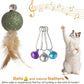 Cat Feather Toys with Catnip Ball, Feathers & Bell - 2 Replaceable Mouse Heads, Elastic Rope & Wooden Handle for Aggressive Kittens, Durable Bite-Proof Interactive Cat Teaser for Indoor Play