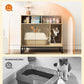 Cat Litter Box Enclosure, Large Hidden Pet Storage Cabinet Furniture with Waveform Fluted Doors & Scratching Pad, Modern Wooden Cat House Indoor for Washroom, Living Room, Bedroom, Natural