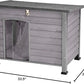 Indoor Outdoor Dog House,Anti-Chewing Iron Frame Dog Kennel,Wood Warm Pets Home,Weatherproof Outside Shelter for Feral Animal 33.5" (L) X 22" (W) X 25.2" (H) Grey