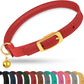 OOPSDOGGY Rolled Leather Cat Collar with Bell - Reflective Kitten Collar with Safety Elastic Strap - Adjustable Small Pet Collars for Boy Girl Cats (Red)