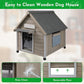 Outdoor Dog House Weatherproof Large Wooden Dog Kennel Indoor for Small Dogs with Chew-Proof Frame, Oxford Fabric Window, Removable Floor Pet Shelter (Grey, 26" D x 31.9" W x 32" H)