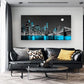 Jiuqinghua Wall Art Decor Canvas Print Picture 1 Panel Black White and Blue New York Brooklyn Bridge Cityscape Night Building Painting for Kitchen Office Home Decor Framed Ready to Hang 20x40inch